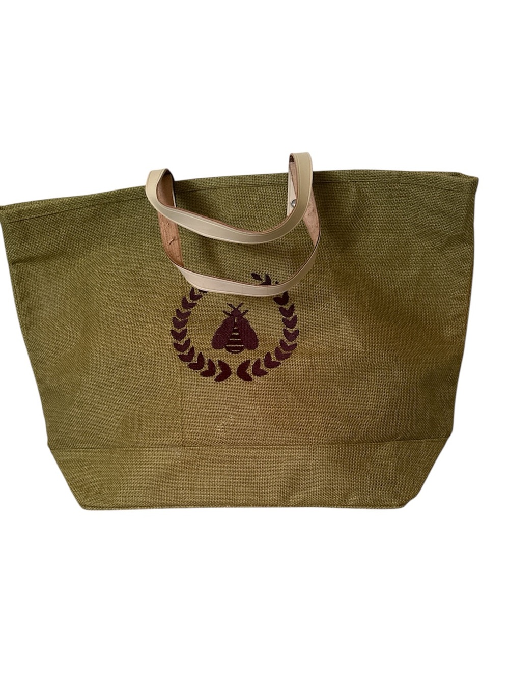 Ballards Jute Tote/Travel Bag with Bee Motif - Sage Green